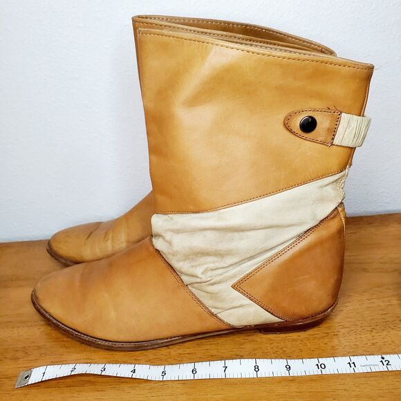 VTG Leather Slouchy Cowboy Boots Peter Pan Pull On Shoes Western Casual SZ 12N - Picture 10 of 12
